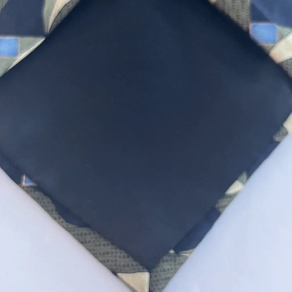 Facets Abstract Green And Blue Print 100% Silk Tie
